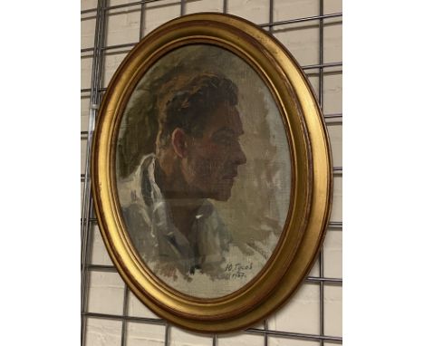 YURI GUSEV (1928-2012) PORTRAIT OF BOXING TRAINER OIL ON CANVAS 1957
