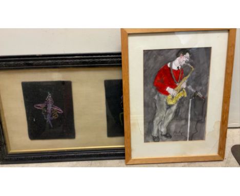 Philip MundayA saxophonistWatercolourSigned Together with two tapestry pictures