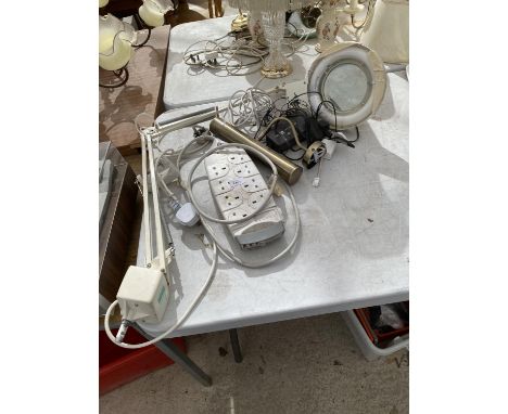 AN ANGLE POISE MAGNIFYING LAMP, PICTURE LAMP ETC 