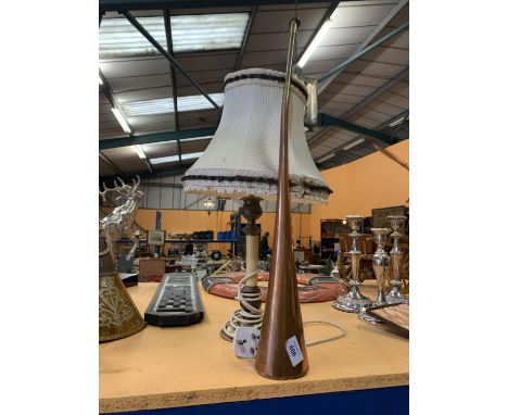 A LAMP AND A COPPER AND BRASS HUNTING 