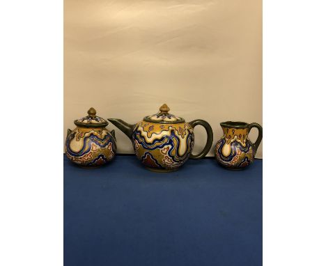 GOUDA 3 PIECE TEA SET, TEAPOT A/F 