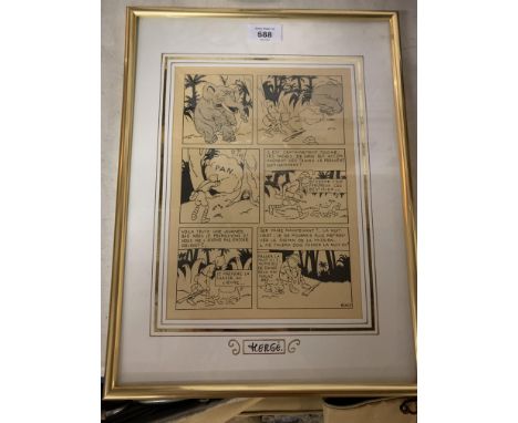A SIGNED 'HERGE' TIN-TIN FRAMED PRINT 