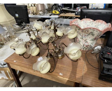 THREE CEILING LAMPS AND A LAMP SHADE 