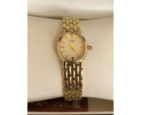 LADIES ROTARY GOLD TONE BRACELET WATCH, BOXED 