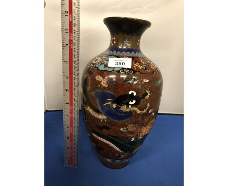 A LATE 19TH CENTURY 'DRAGON CHASING THE FLAMING PEARL' CHINESE CLOISONNE VASE A/F 31 CM HIGH 