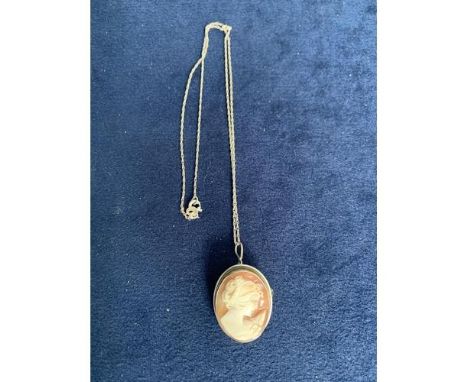 VINTAGE SILVER CAMEO PENDANT AND CHAIN MARKED 800 