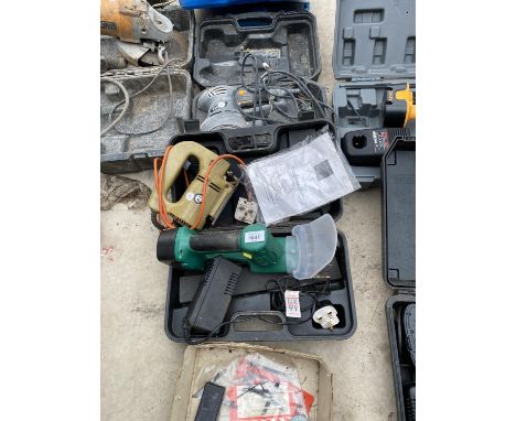 THREE ITEMS - A TITAN ORBITAL SANDER, A JIGSAW AND A SET OF GARDEN CLIPPERS 