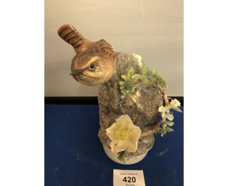 A ROYAL WORCESTER WREN AND BURNET ROSE SIGNED F DOHERTY A/F 