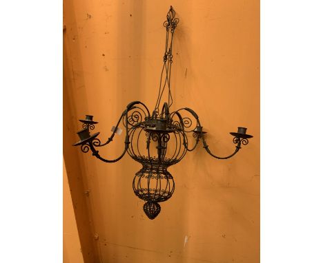 ORNATE WROUGHT IRON FRENCH 6 BRANCH CENTRE CANDELABRUM LIGHT  FITTING 32 X 27 INCHES 