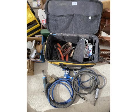 FIVE VARIOUS AIR TOOLS AND ACCESSORIES - DETAIL BELT SANDER, TWO GRINDERS ETC 