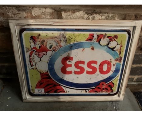 VINTAGE STYLE METAL FRAMED ESSO TIGER WALL ART PICTURE 44CM 