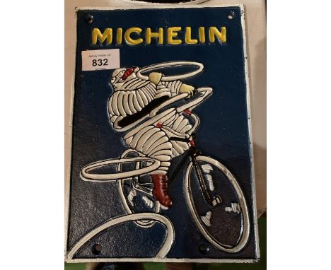 VINTAGE STYLE REPRODUCTION METAL MICHELIN MAN ON BIKE TYRES CAST SIGN 17.5X25CM 