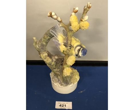 A ROYAL WORCESTER BLUE TIT AND PUSSY WILLOW SIGNED F DOHERTY A/F 