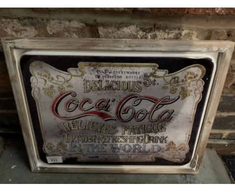 VINTAGE STYLE METAL FRAMED COCA-COLA WALL ART PICTURE 44CM 