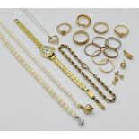 1 Damenring GG 18ct. mit kleinem Brillant wohl ca. 0,07ct., ca. 5 Schmuckteile GG/WG je 14ct. z.T. b