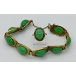 1 Set: Armband und Ring je GG 8ct. je mit Chrysopras, Ringgr. ca. 56, Tsp.