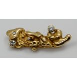 1 Anhänger wohl Nugget mit Brill. bis ca. 0,2ct. (D ca. 4mm), wohl ungest., wohl GG 18ct. (Säure häl