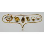 1 Konv. Schmuck je GG 14ct. z.T. m. Perlen, Edelsteinen und 1 Brillant wohl ca. 0,2ct. mit sichtbare