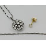1 Kette mit Anhänger je WG 14ct. mit Brillanten bis zu ca. 0,08ct., 1 Kette wohl Metall, 1 einzelner