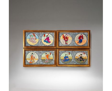 WEDGWOODEight 'Japanese subject' tiles from a set of twelve, circa 1875Ceramic tiles, printed outline underglaze and hand col