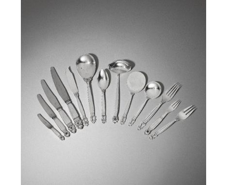 JOHAN ROHDE FOR GEORGE JENSENSet of 'Acorn' pattern cutlery, design introduced 1916 and these made after 1945Silver cutlery, 