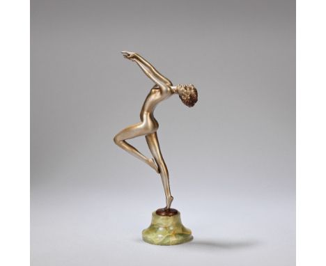 JOSEF LORENZL (AUSTRIAN, 1892-1950)'Vivian' figural sculpture, circa 1930Bronze, cold-painted, silver coloured with golden hi