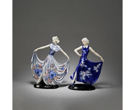 JOSEF LORENZL (AUSTRIAN, 1892-1950) FOR GOLDSCHEIDERTwo dancing figural sculptures, model nos. 8167 and 8083, circa 1940Polyc