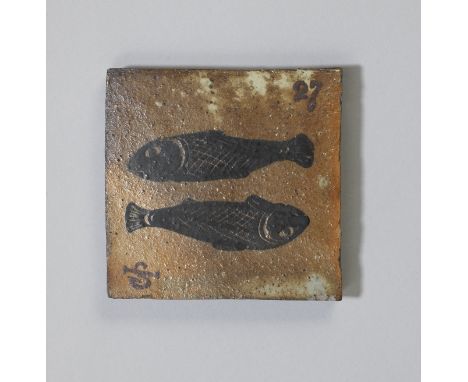 BERNARD LEACH (BRITISH, 1887-1979), ATTRIBUTED'Fish' tile, 1930sStoneware, painted slip with carved 'fish' design with high f