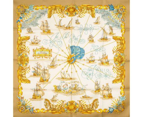 HERMÈS Seidencarré "VOILES DE LUMIÉRE", by Joachim Metz, Entwurf erstmals erschienen 1995. Akt. NP.: 495,-€. 100% Seide. Schi