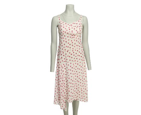 CHANEL VINTAGE Kleid, Gr. 38 (fr. 40), Koll.: Sommer 1999. Seidengemisch. Cremefarbenes Grund mit floralem Motiv, schmalen Tr