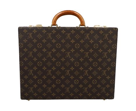 LOUIS VUITTON VINTAGE Aktenkoffer "CLASSEUR PRESIDENT". Koll. 1989. Monogram Canvas Serie mit goldfarbenen Beschlägen. Innenf