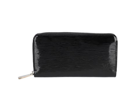LOUIS VUITTON Portemonnaie "ZIPPY". Koll. 2010. Epi Electric Serie in Schwarz mit silberfarbener Hardware und diversen Innenf