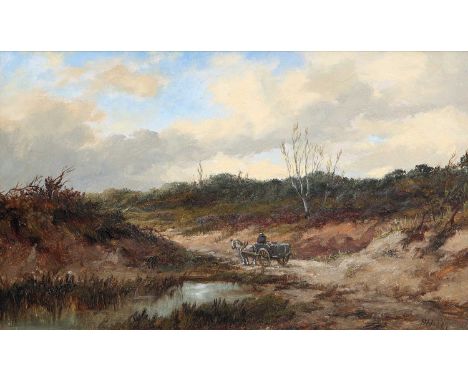 R NIBBS (19TH CENTURY) HORSE AND CART IN A LANDSCAPE Signed and dated 1865
Oil on board20cm x 33cm