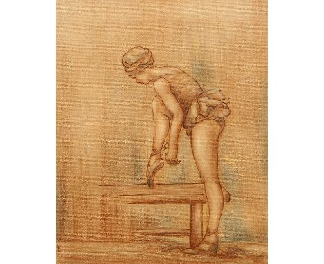 IN THE STYLE OF DAME LAURA KNIGHT (1877-1970) PORTRAIT OF A BALLET DANCER Signed LK
Oil on canvas laid to board
 25cm x 20cm