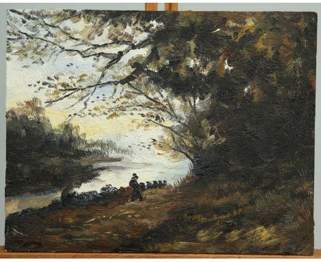 IMPRESSIONIST STYLE AUTUMN RIVERSCAPE Oil on board20.5cm x 26cm