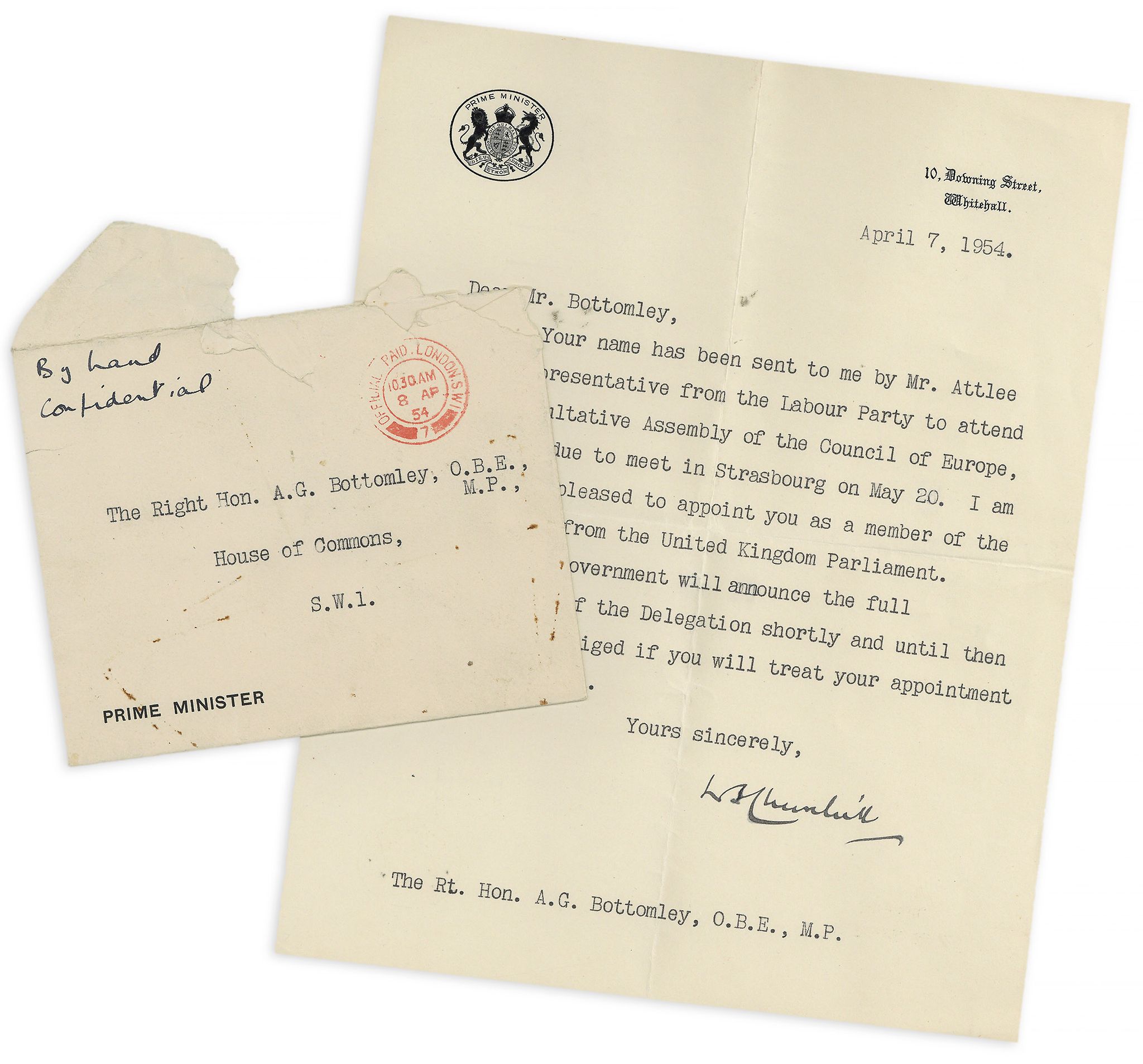 CHURCHILL, WINSTON - Typed letter signed on headed 10 Downing Street ...