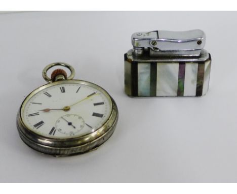 A Birmingham silver cased pocket watch and a Colibri lighter  (2) 