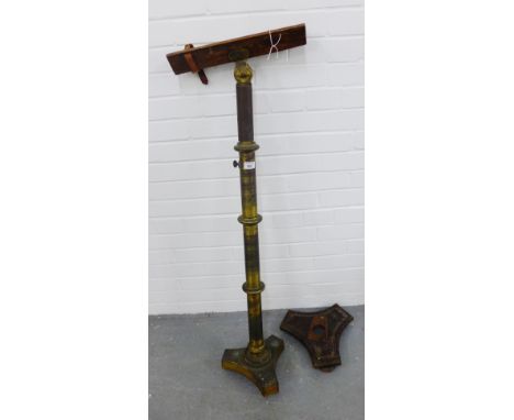A 19th century brass telescope stand, on tripod base, 115cm long