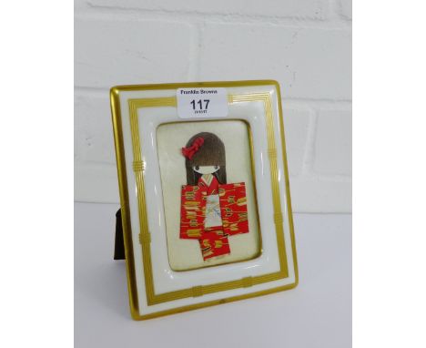 Christian Dior white glazed porcelain photograph frame with gilt borders, apparently unmarked, containing a Japanese paper im