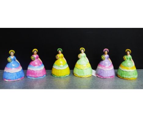 Carlton Ware set of six Crinoline lady napkin rings with back printed back stamps, 10cm high, (6) 