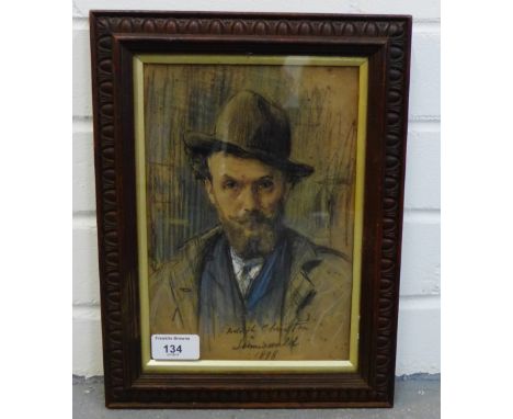 19th century School Pastel Head and Shoulders Portrait of a Man in a Trilby Hat,  signed indistinctly and dated 1898, in a gl