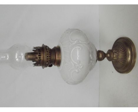 White Opaque Glass Oil Lamp. Height 55cm