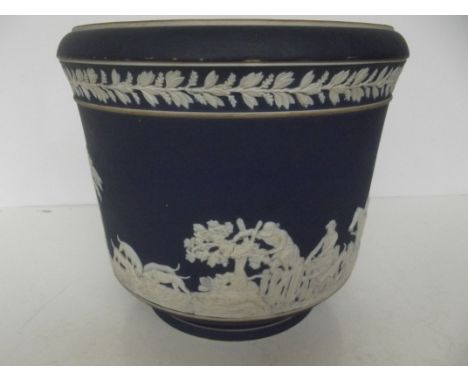 Adams jasperware jardiniere 'hunting scene'. Height 19cm