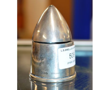 NOVELTY BIRMINGHAM SILVER INKWELL MODELLED AS A SHELL OR BULLET     