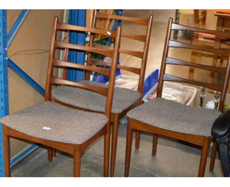 3 VINTAGE TEAK LADDER BACK CHAIRS     