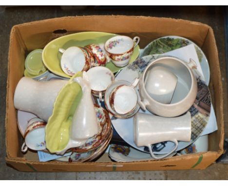 BOX WITH POOLE POTTERY TEA WARE, QUANTITY COFFEE WARE, DISPLAY PLATES ETC     