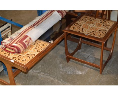 TEAK TILE TOP COFFEE TABLE WITH MATCHING SIDE TABLE     