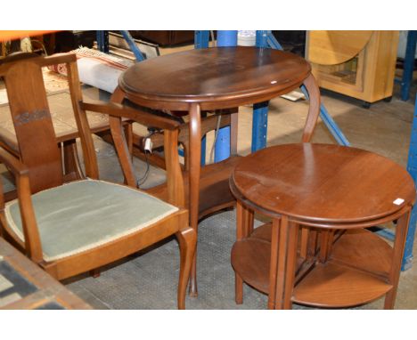 MAHOGANY OCCASIONAL TABLE, TEAK TABLE WITH UNDER TABLES &amp; SINGLE CHAIR     