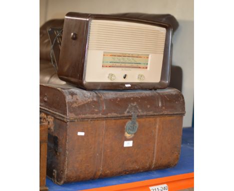 METAL TRUNK &amp; VINTAGE RADIO     
