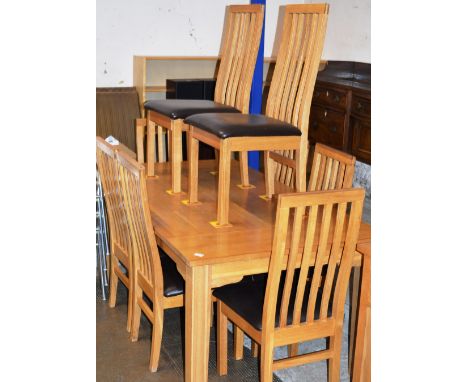 MODERN OAK DINING TABLE WITH 8 MATCHING CHAIRS     